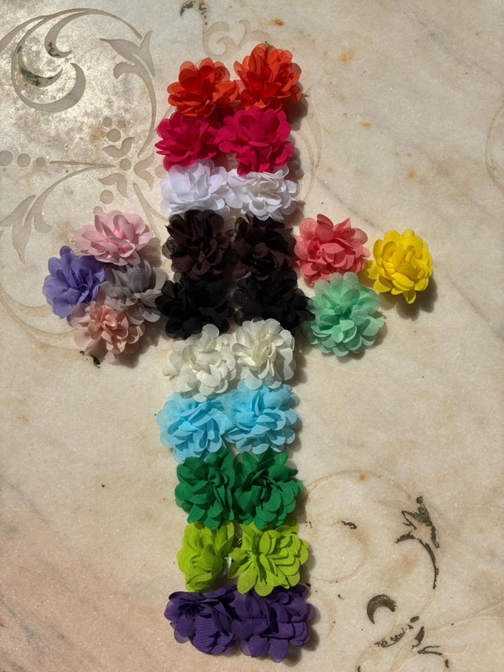 Lot of 27 Assorted Floral Fabric Hair Clips - Multicolor Flower Accents
